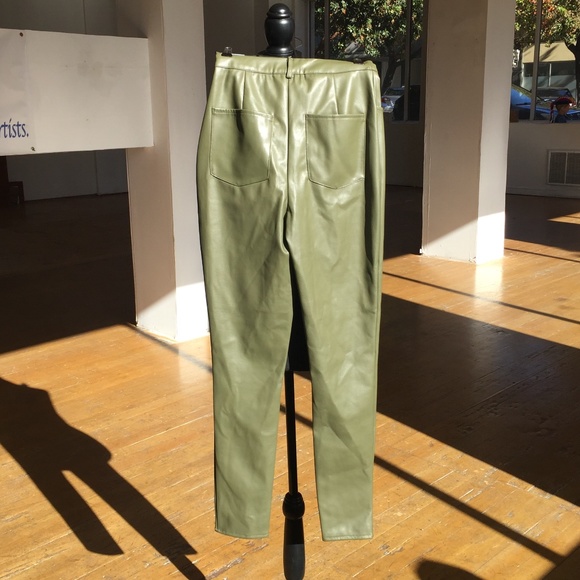 Sage green Vegan leather straight leg pants - Picture 4 of 5